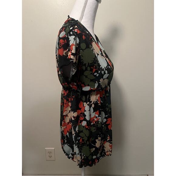 JW San Francisco Green Orange Multi Color Floral Short Sleeve Blouse Sz S - Picture 6 of 7